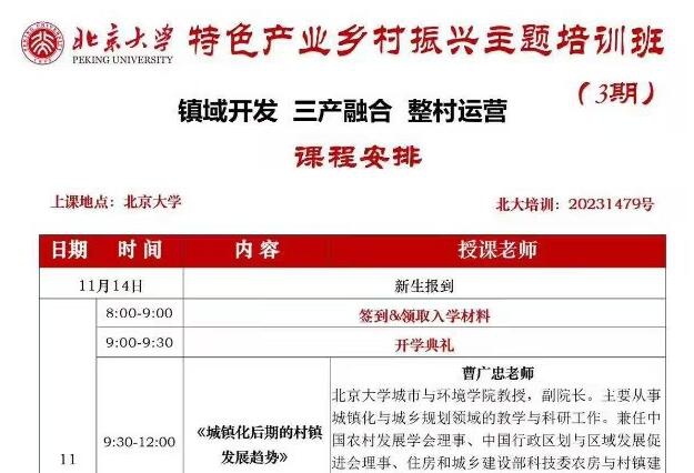 北京大學(xué)特色產(chǎn)業(yè)鄉(xiāng)村振興主題培訓(xùn)班11月開學(xué)典禮